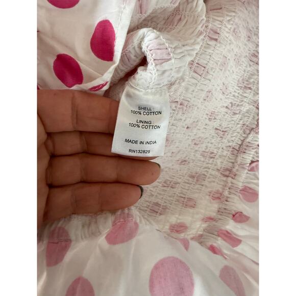 Lovers + Friends Burson Dress Women's Medium Smocked Hot Pink Polkadots Ruffle - Picture 4 of 6